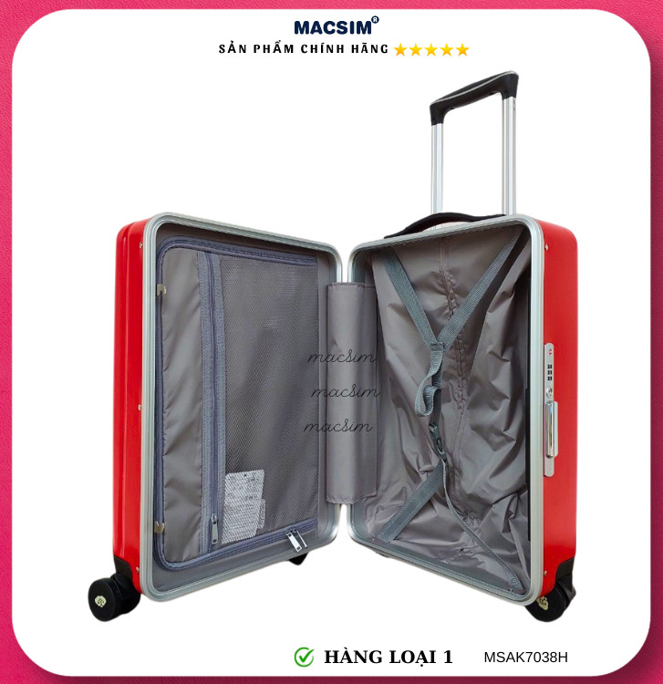 Vali cao cấp Macsim Aksen hàng loại 1 MSAK7038H cỡ 20 inch màu Black, Red