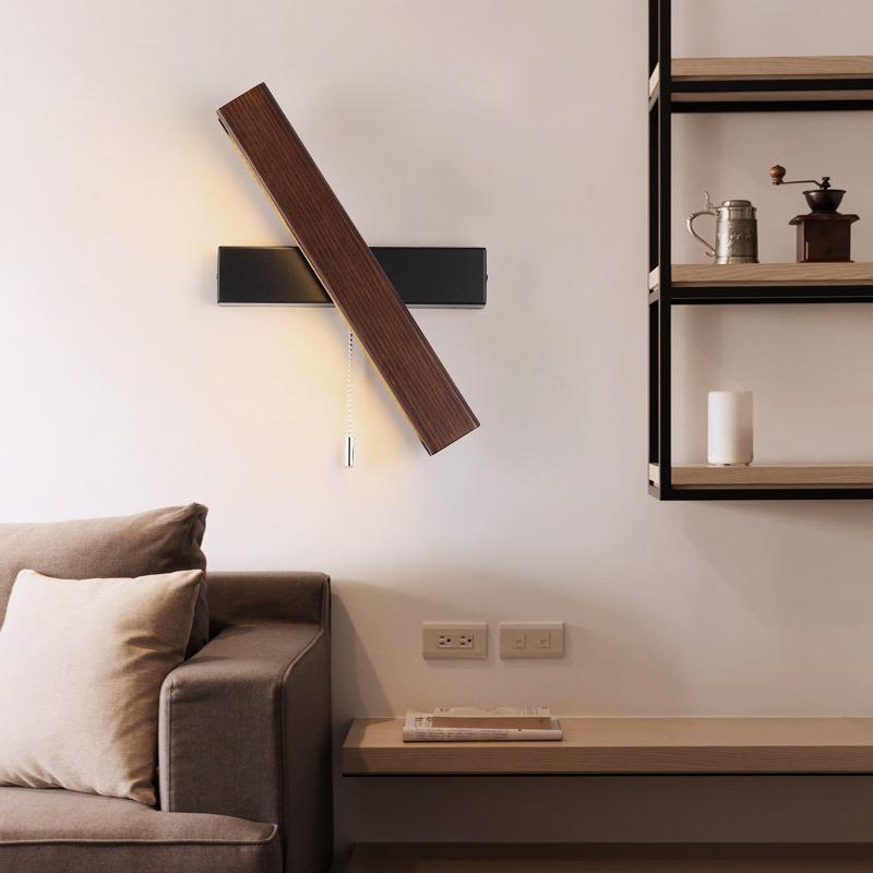 Ưu đãi đặc biệt đèn tường gỗ chắc chắn LED tối giản hiện đại Bắc Âu sáng tạo đèn ngủ phòng khách phòng ngủ lối đi khách sạn xoay đèn gỗ