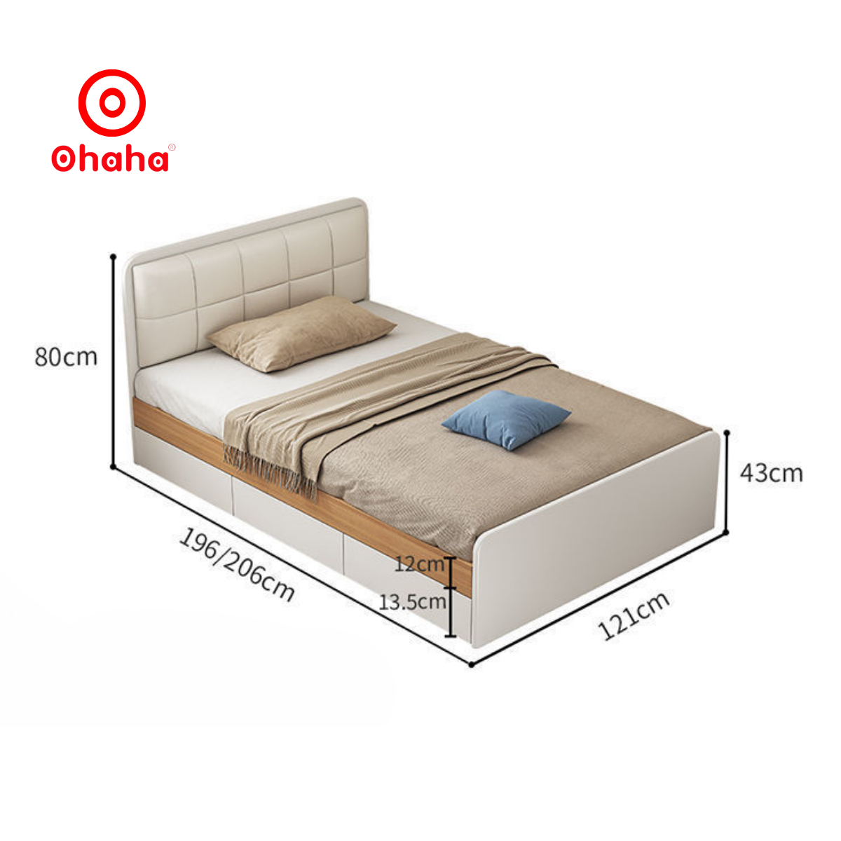 [Miễn phí lắp đặt &amp; vận chuyển] Giường ngủ gỗ cao cấp 2 hộc kéo bọc nệm đầu giường hiện đại Ohaha  - GN003