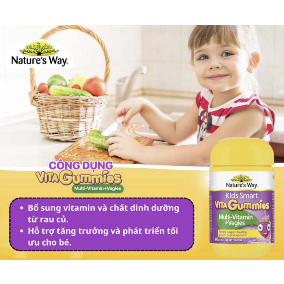 Kẹo Dẻo Vitamin Tổng Hợp Nature's Way Kids Smart Vita Gummies Multivitamin Vegies (Chai 60 Viên)