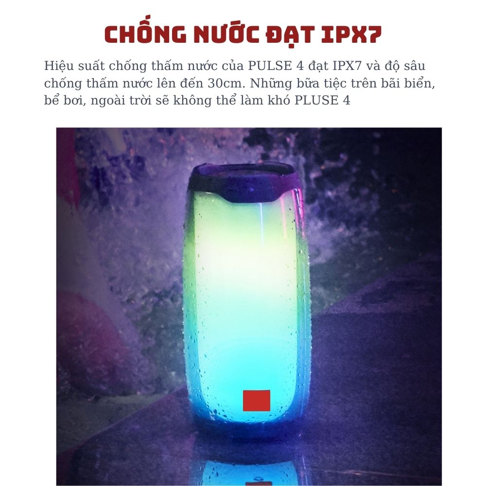 Loa bluetooth PAGINI Pulse 4+ full Led chống nước 30cm, thiết kế đẹp mắt – Dễ dàng mang đi – Hàng nhập khẩu