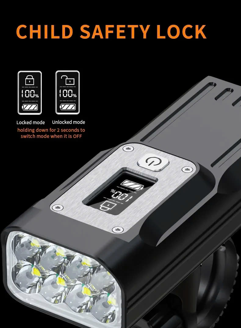 Đèn Pha Xe Đạp Vỏ Nhôm GTR60 2000LM Pin 10000mAh IPX5 MH Hiển Thị OLED Nhôm Nguyên Khối Siêu Sáng Siêu Bền Bỉ