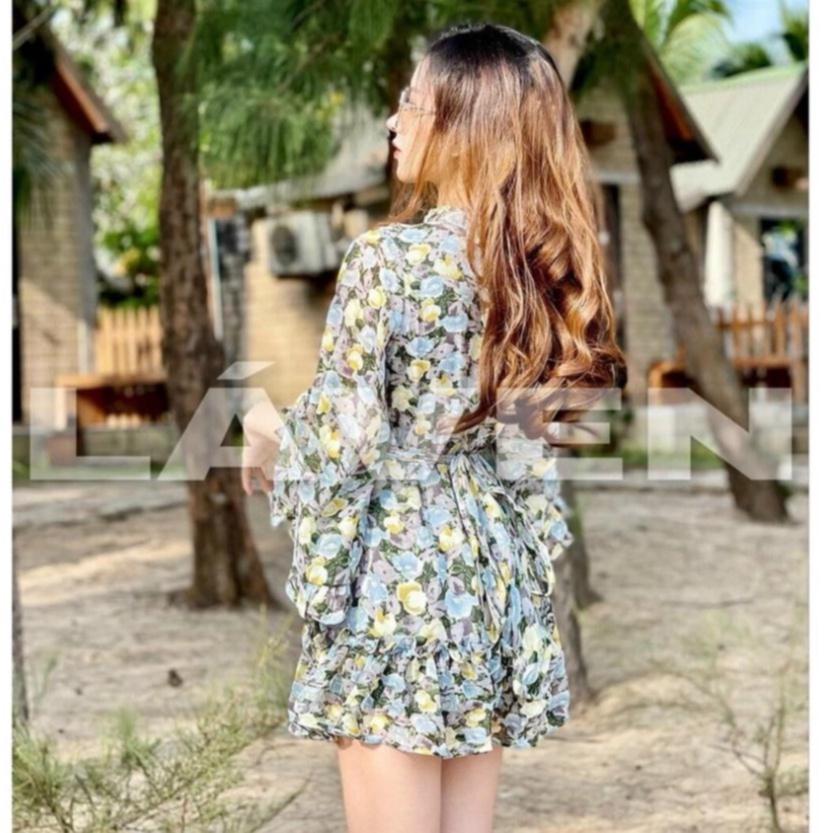 Đầm váy hoa dáng xòe tay loe màu sắc xanh tiểu thư công chúa sang chảnh dự tiệc dạo phố thời trang XM Minh Phúc