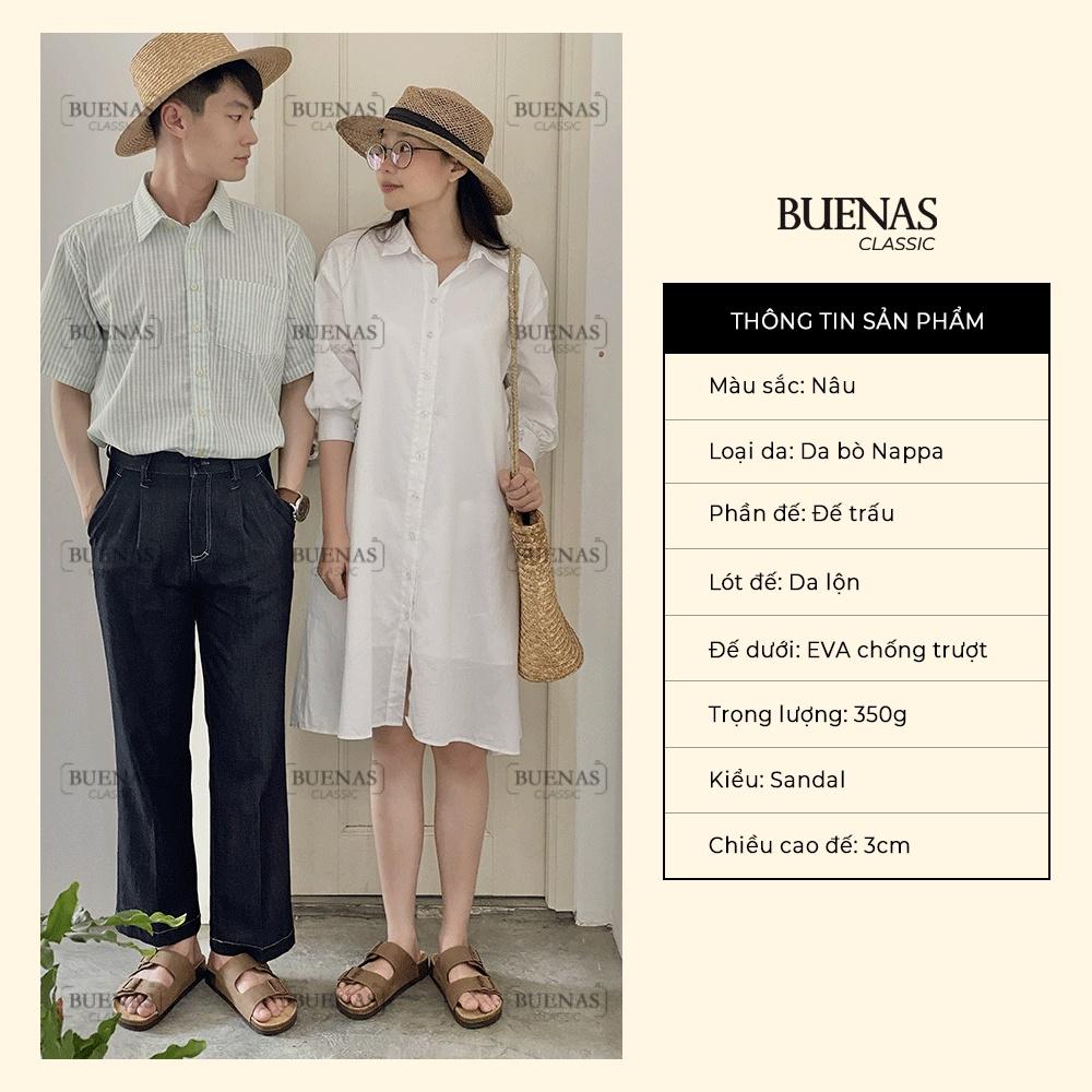 Dép đế trấu nam nữ da bò unisex birken quai ngang Buenas - BB01