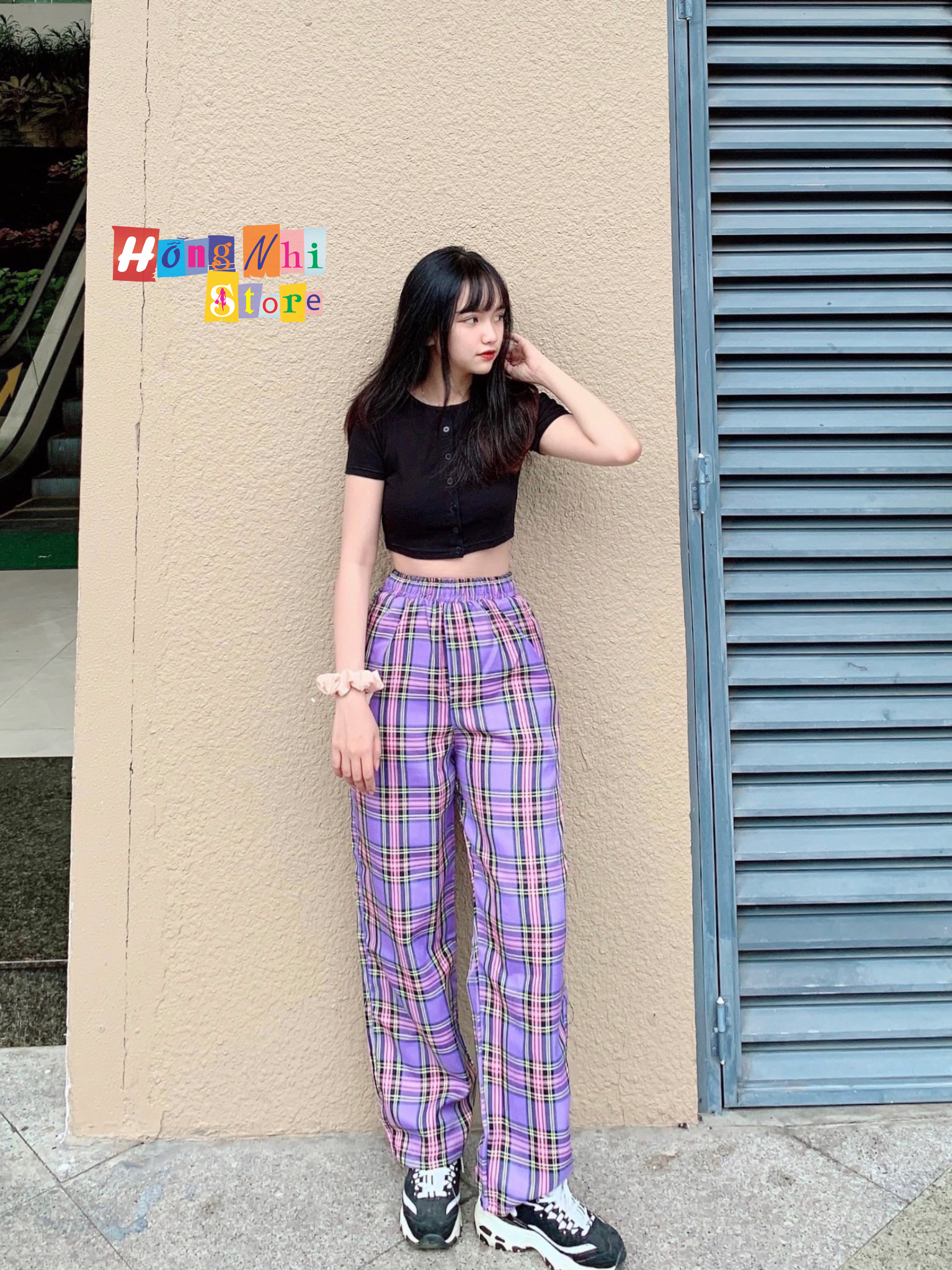 Quần Caro Dài Ống Rộng Lưng Cao Siêu Hot - MM - Quần Caro Lưng Thun