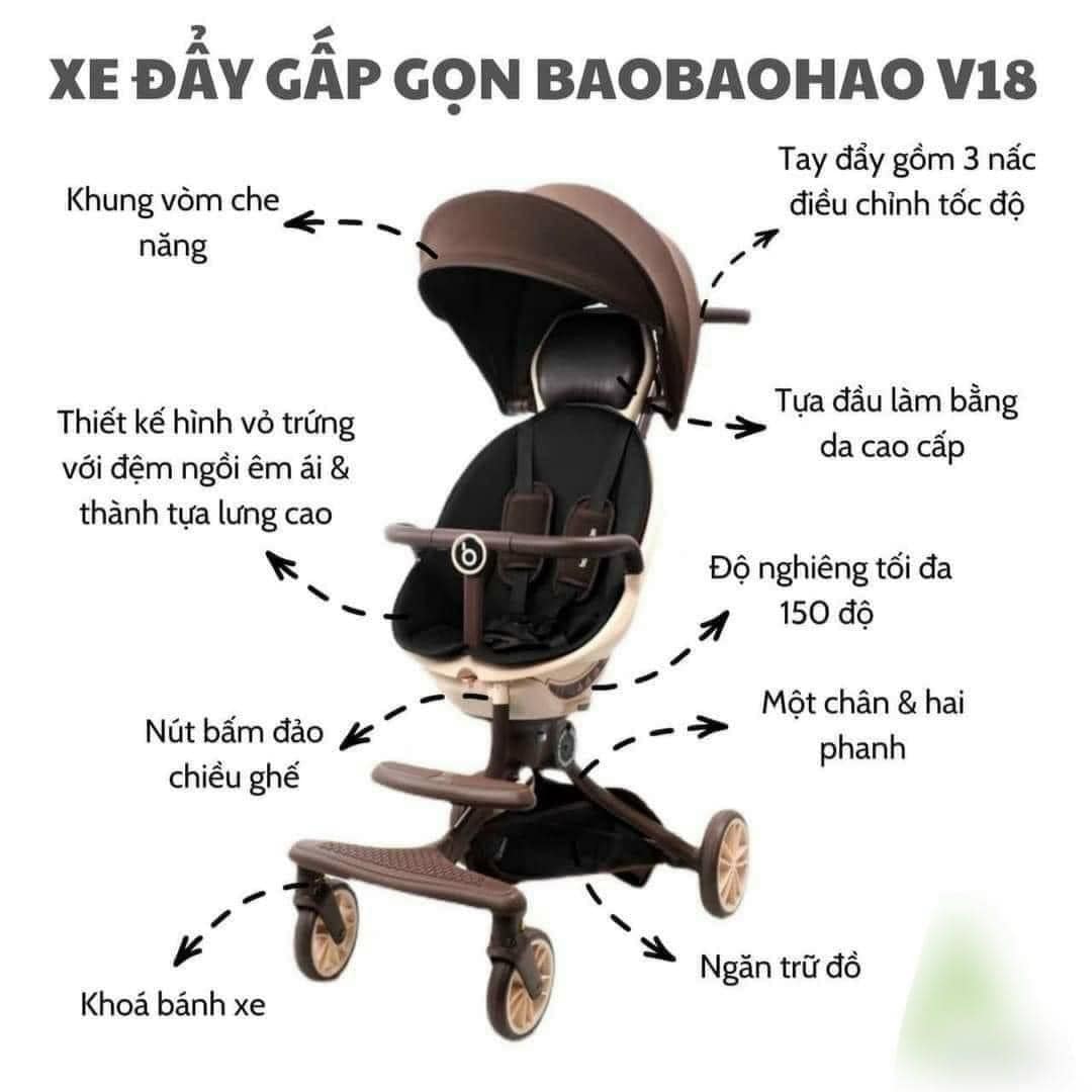 Xe Đẩy 2 Chiều 5 Chế Độ Gấp Gọn Baobaohao V18 - TẶNG KÈM ĐÀN XYLOPHONE 8 THANH CHO BÉ