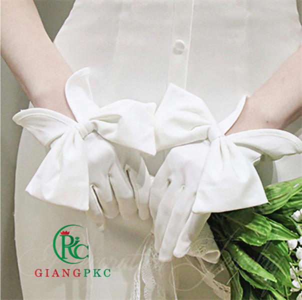 Găng tay cô dâu phi bóng xẻ cổ tay hở đính nơ phi mẫu đẹp Giangpkc SP2214266