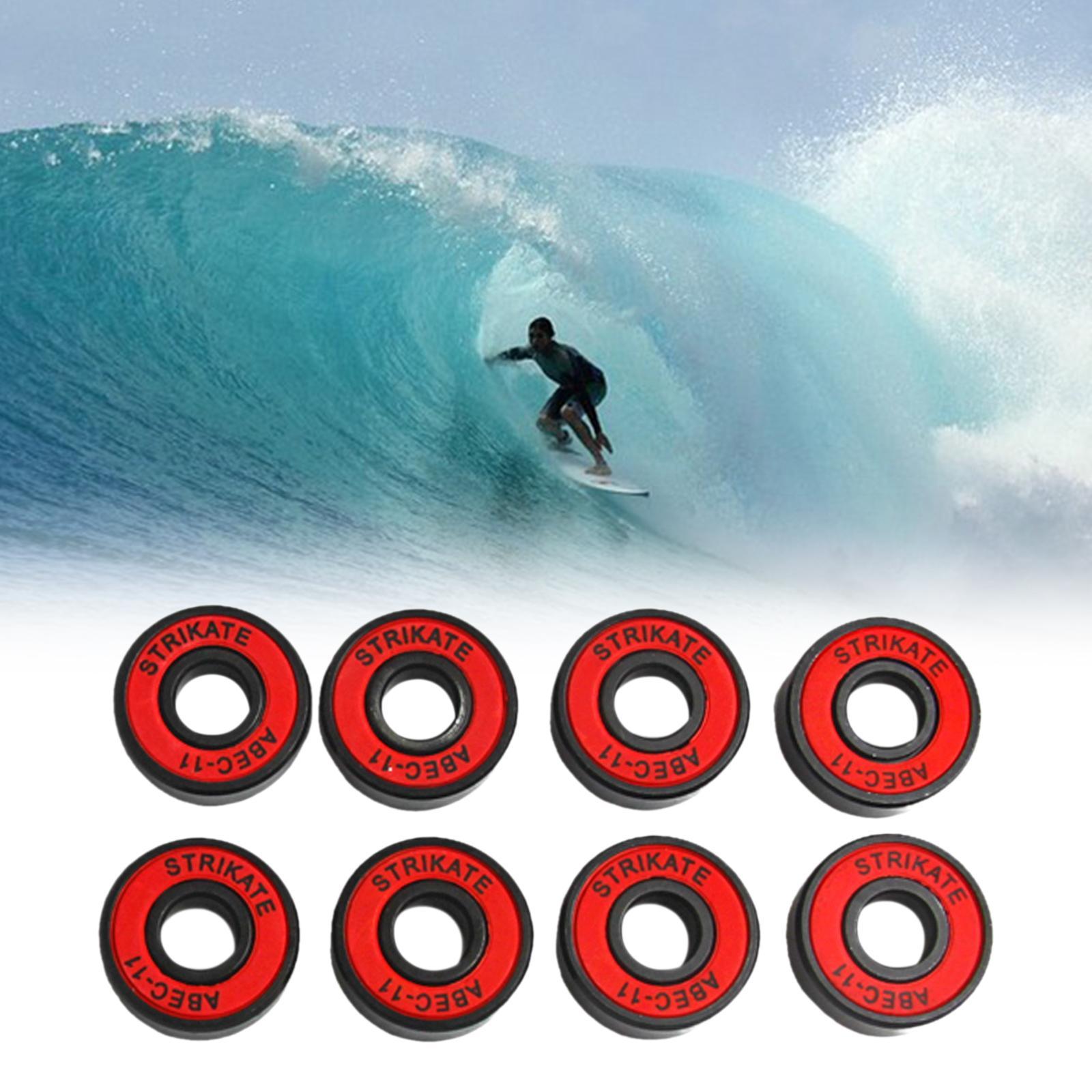 8Pcs Skateboard Bearings 8mm Precision Size ABEC-11 for Longboard Red