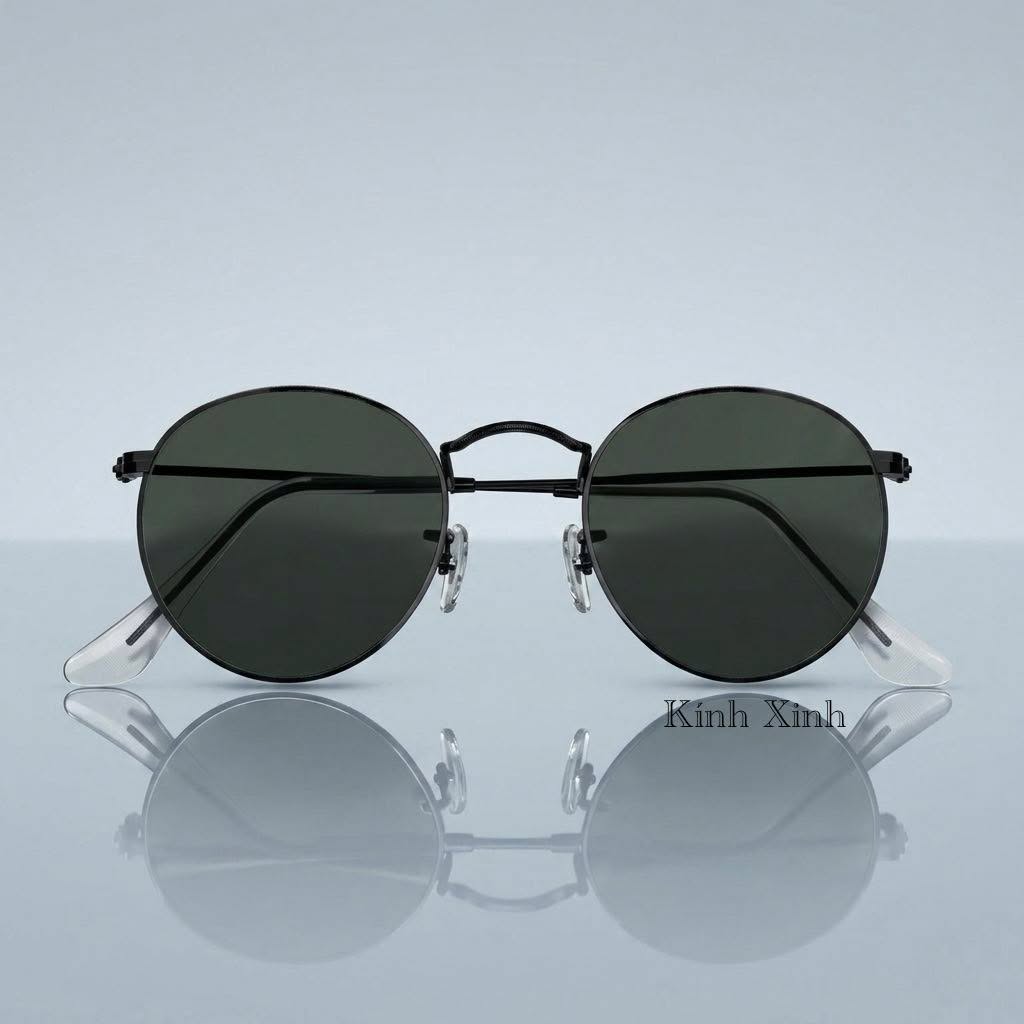 Kính râm nam nữ cổ điển dáng tròn mắt thủy tinh phong cách retro
