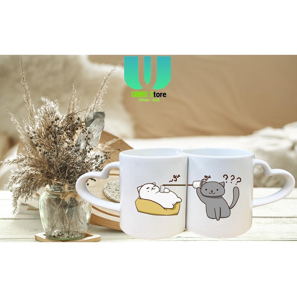 Cốc Đôi Sứ Trái Tim In Hình Mèo Nghe Điện Thoại Dễ Thương Làm Quà Sinh Nhật Quà Cưới Cho Các Cặp Đôi