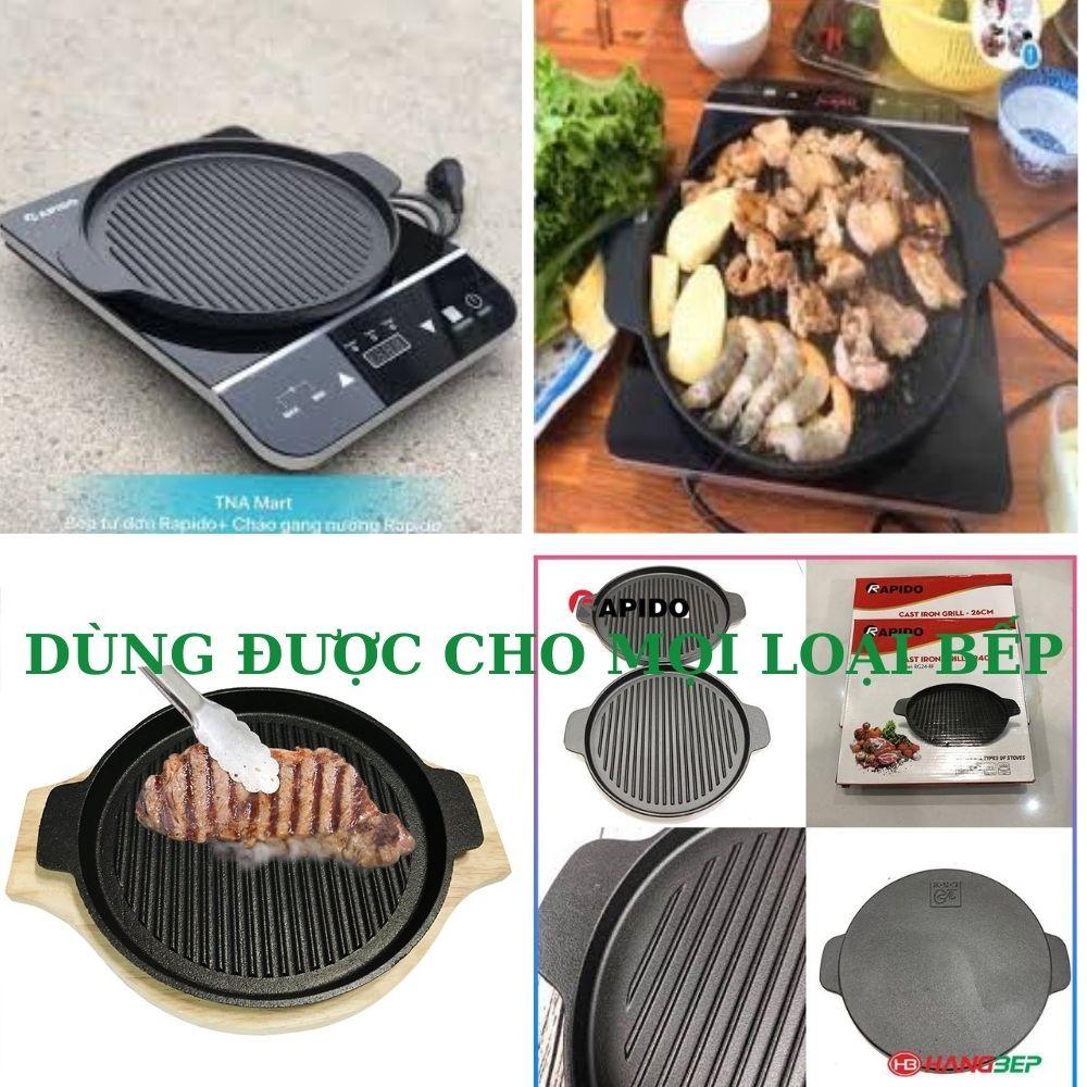 Chảo Gang Nướng Thịt Hàn Quốc , chảo nướng thịt hàn quốc rapido size 24cm, 26 cm dùng cho mọi loại bếp