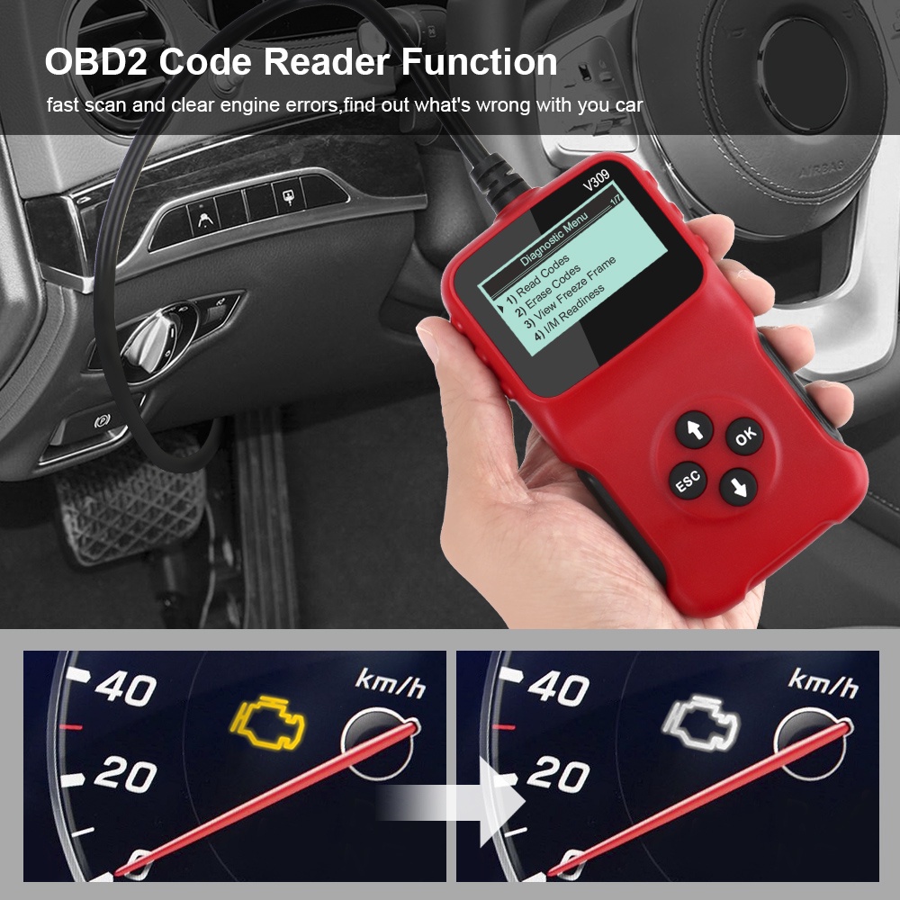 Thiết bị OBD2, Máy quét đọc xóa mã lỗi xe hơi ô tô tự động mẫu mới v309 cắm trực tiếp không cần cài đặt