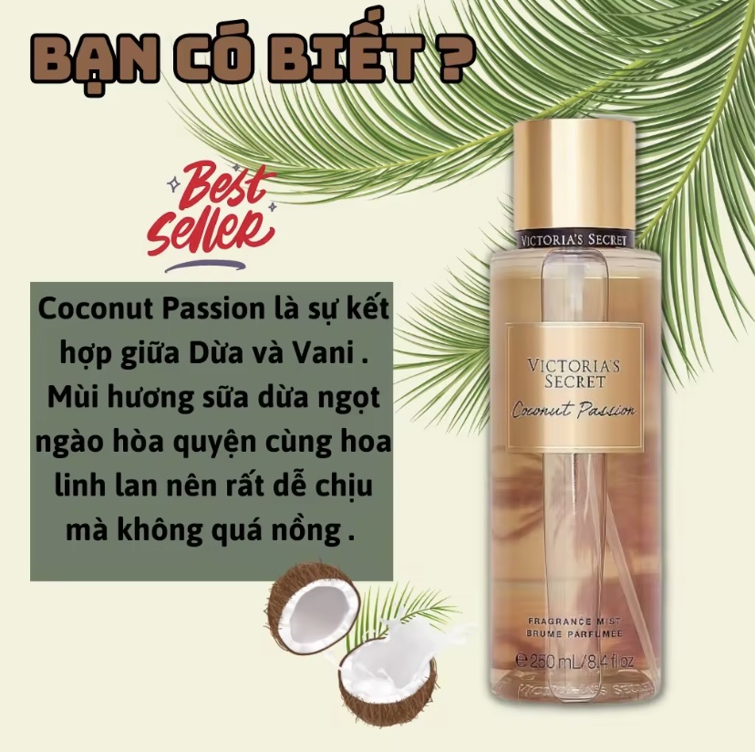 Victoria Secret Coconut Passion Chính Hãng - Body Mist Victoria Secret Coconut Passion 250ml &amp; Lotion Victoria Secret Coconut Passion 236ml Chính Hãng