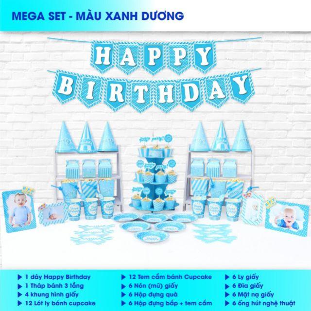 Set sinh nhật xanh dương trơn