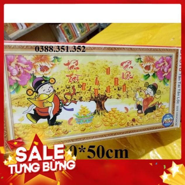 Tranh đính đá Thần tài tấn tài tấn lộc 100x50cm