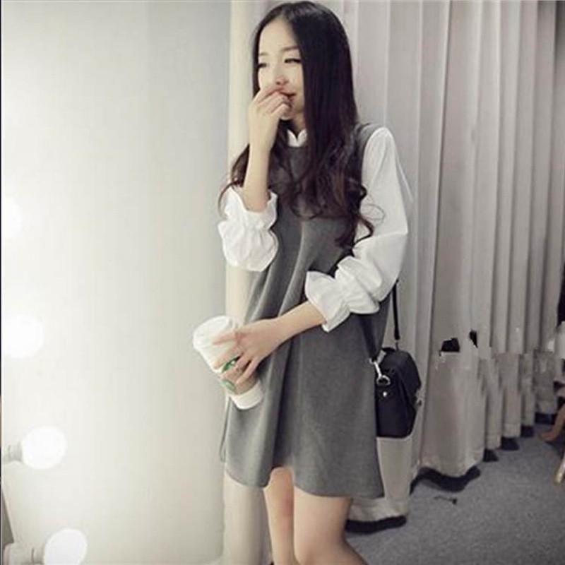 Váy suông giả yếm, váy xòe tay phồng