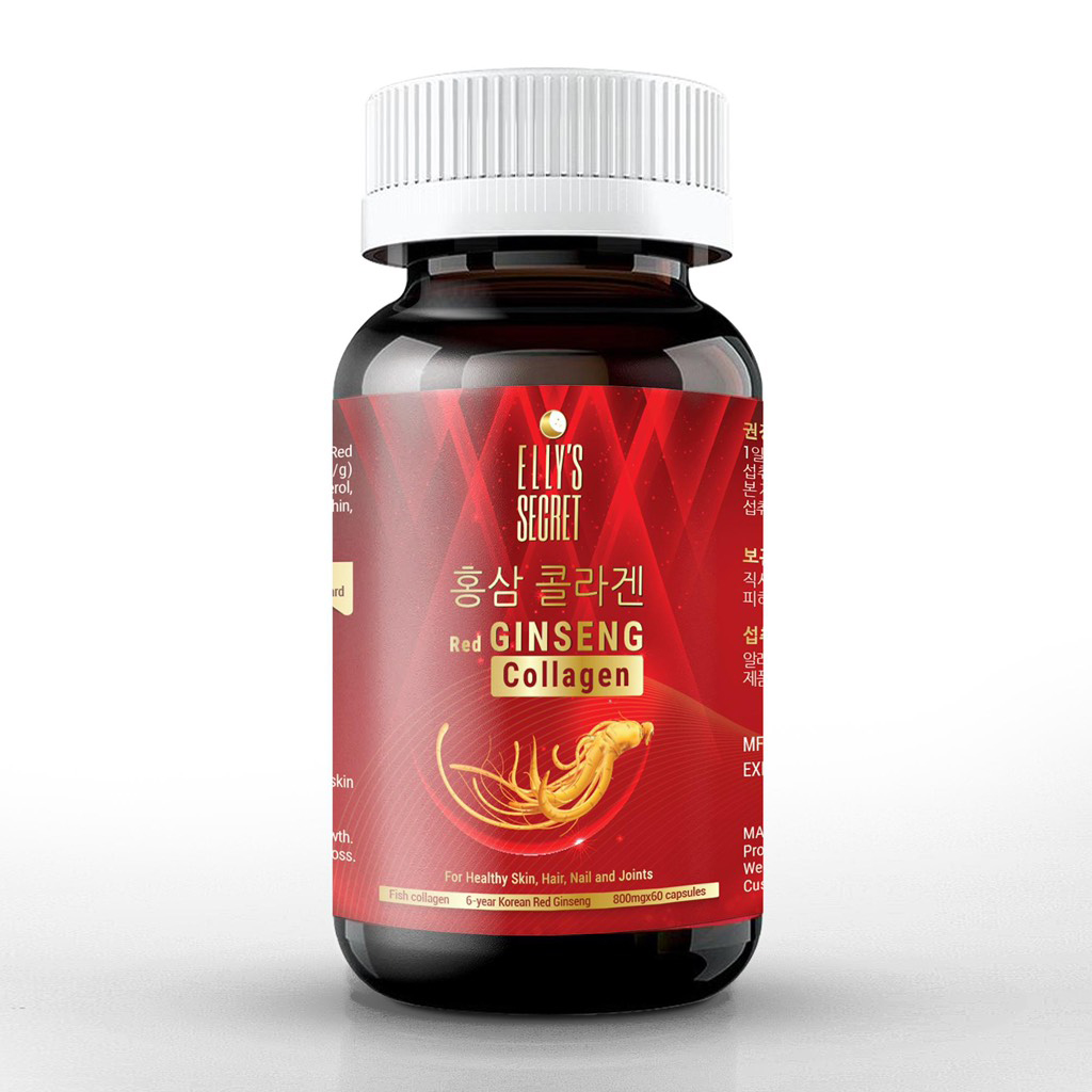 Viên uống hồng sâm collagen cao cấp Hàn Quốc Elly Secret giảm nếp nhăn, cải thiện độ ẩm cho da Red Ginseng Collagen 48G