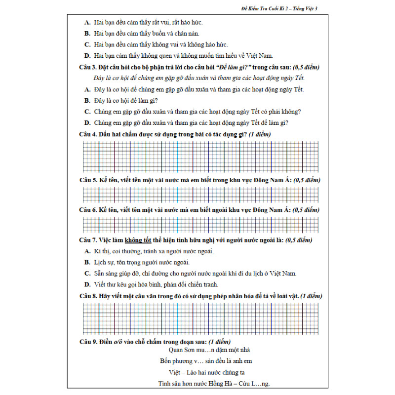 Đề Kiểm Tra Tiếng Việt 3 - Tập 2