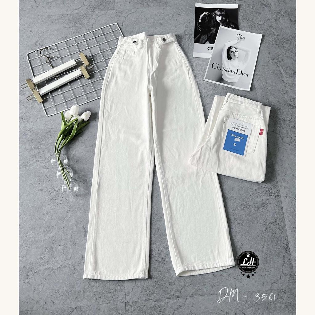 Quần jean trắng, quần bò ống suông nữ màu trắng trơn ulzzang có bass lưng siêu cao Lê Huy Fashion 3561