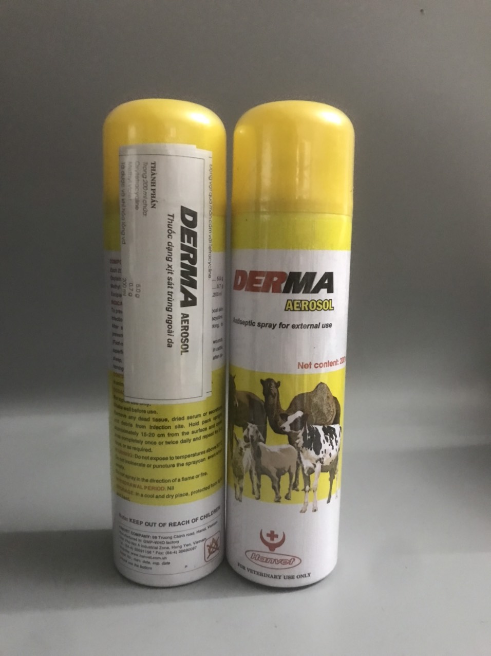 Derma aerosol, oxytetracyclin dùng xịt ngoài da cho chó, mèo, lợn, trâu, bò