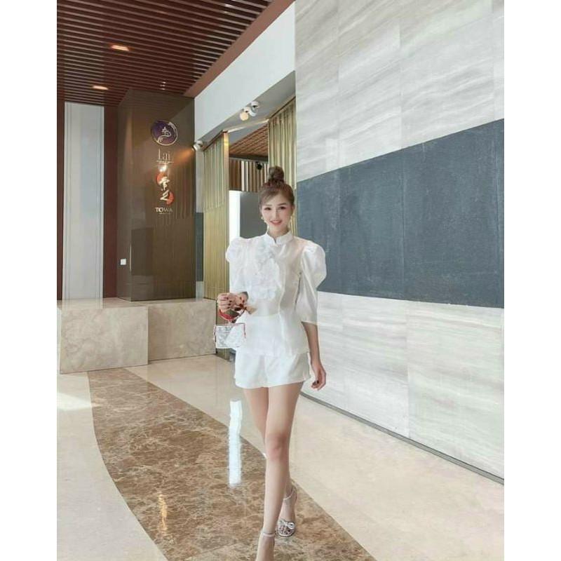 Sét áo phồng hoa thêu quần short