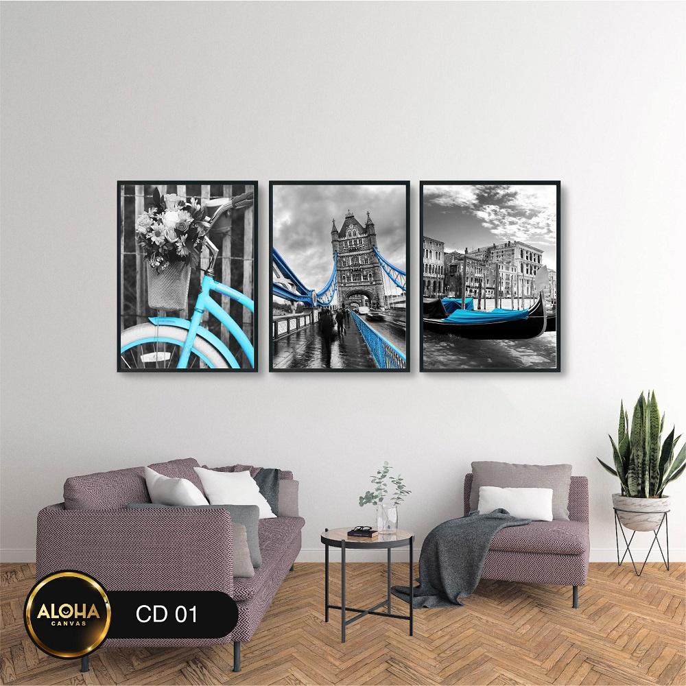 Set 3 tranh vải canvas treo tường kèm khung tranh trang trí - Tranh decor phòng khách, Trang treo cầu thang, Phòng ngủ