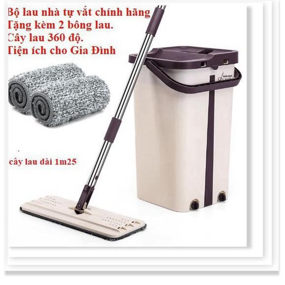 Bộ Cây Lau Nhà 360 Độ Chính Hãng Cao Cấp Mặt Lau Hình Chữ Nhật kèm 2 bông lau