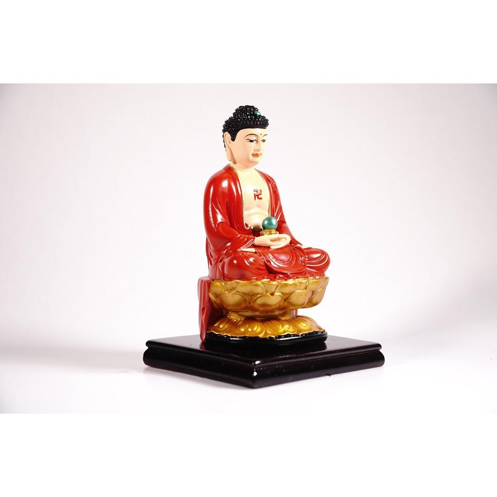 Tượng phật A Di Đà ngồi tòa sen có đế vẽ màu áo đỏ - Cao 12cm