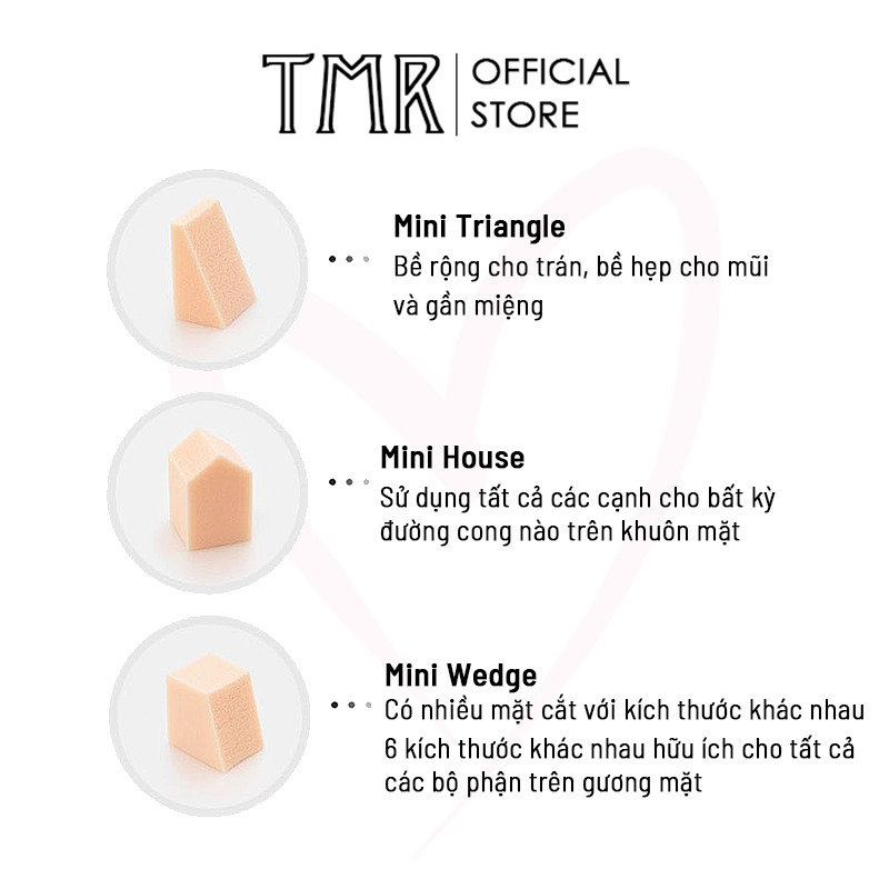 Bông mút tán kem nền TMR hinh thù 3D tán kem đến vùng nhỏ nhất - 3 Combo khác nhau