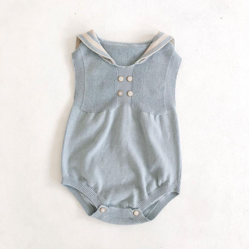 Bé Romper Áo Liền Quần Có Mũ Thủy Thủ Mùa Hè Quần Áo Bé Sơ Sinh Áo Dệt Kim Bé Trai Jumpsuit Sơ Sinh Cho Bé Gái Áo Chống Nắng Áo Liền Quần