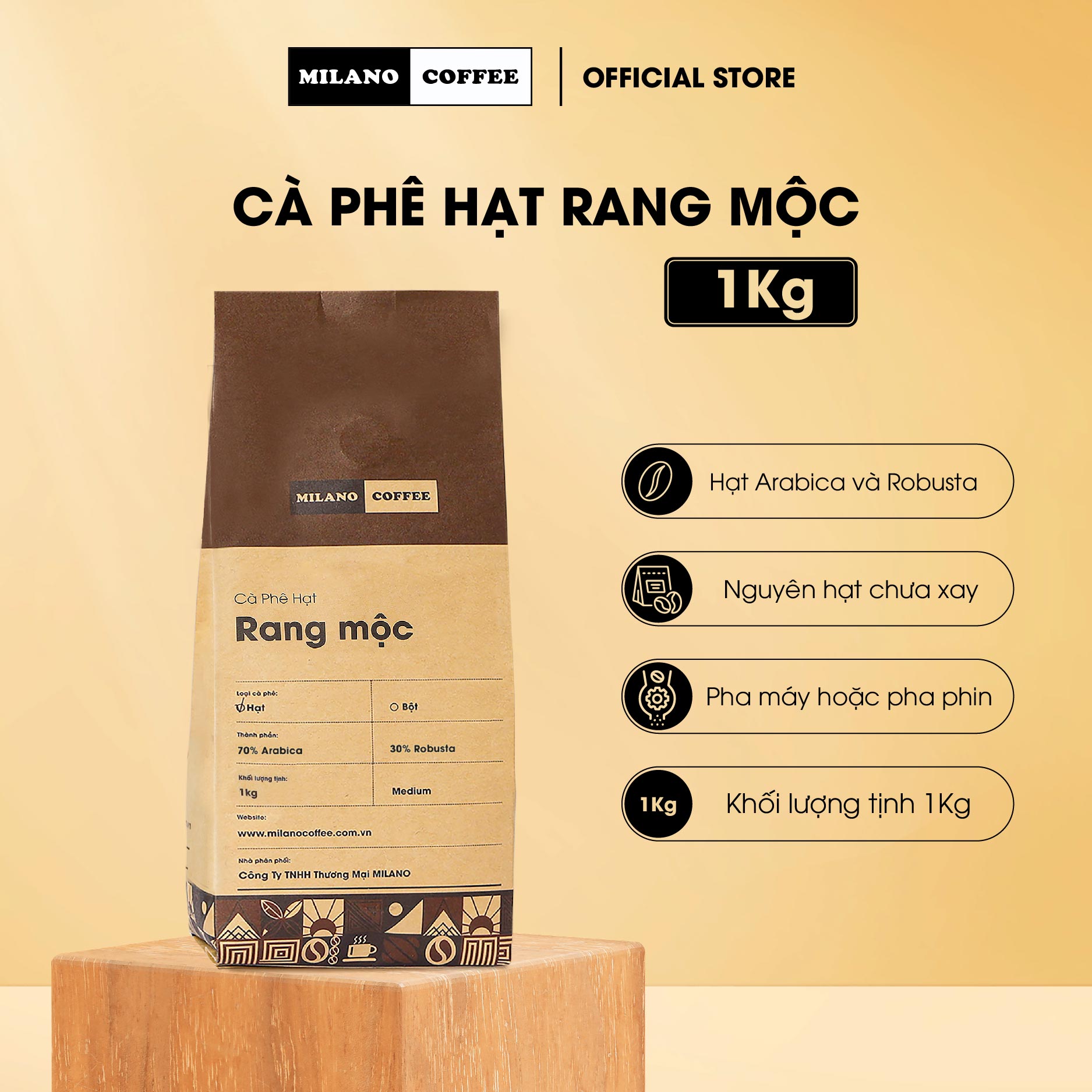 Cà phê hạt RANG MỘC NGUYÊN CHẤT 100% MILANO COFFEE 1kg