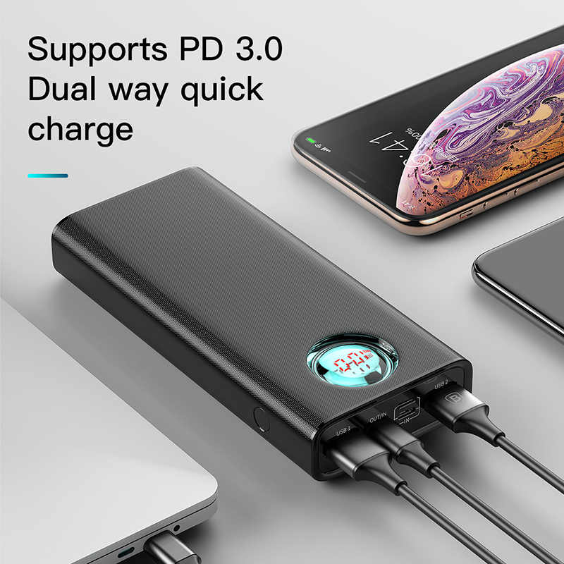 Trắng - Pin sạc dự phòng hỗ trợ sạc nhanh 18W dung lượng 20.000 mAh hiệu Baseus Amblight Fast Charge cho Smartphone Trang bị màn hình LED, PD Fast charge, Quick charge 3.0, 3 cổng sạc ra OutPut chip sạc thông minh - Hàng nhập khẩu