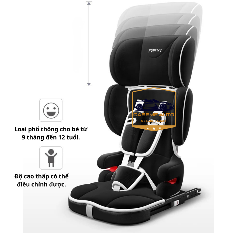 Ghế Ngồi Ô Tô Trẻ Em Reyi Isofix Cao Cấp Dùng Cho Bé Từ 9 Tháng Đến 12 Tuổi An Toàn Chắc Chắn Nhẹ 4kg - Hàng Chính Hãng