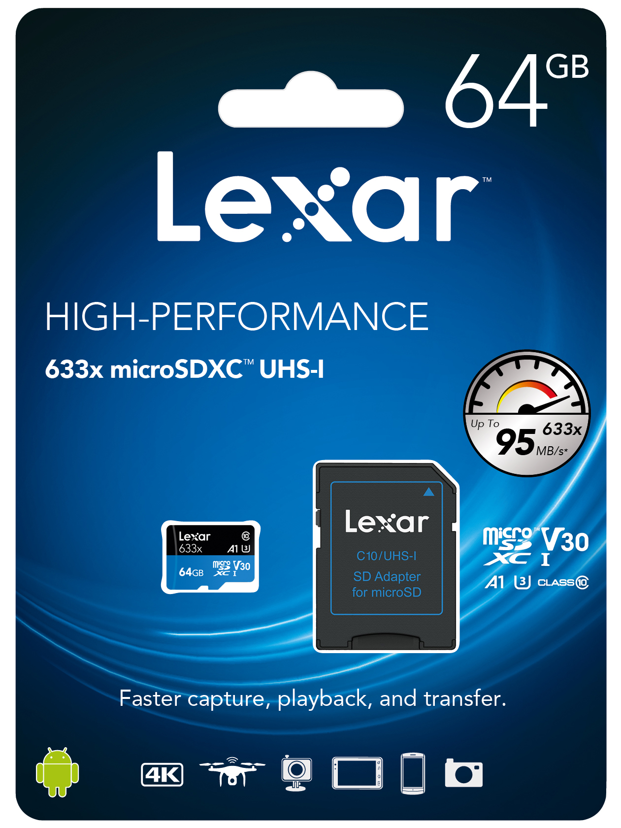 Thẻ Nhớ Lexar Micro SDXC 633X 64GB (95MB/s) (Có Adapter) - Hàng Chính Hãng