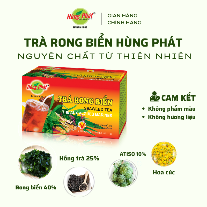 Trà Rong Biển Hỗ Trợ Tăng Sức Đề Kháng Thanh Nhiệt Cơ Thể Hộp 25 Gói - Thương Hiệu Hùng Phát