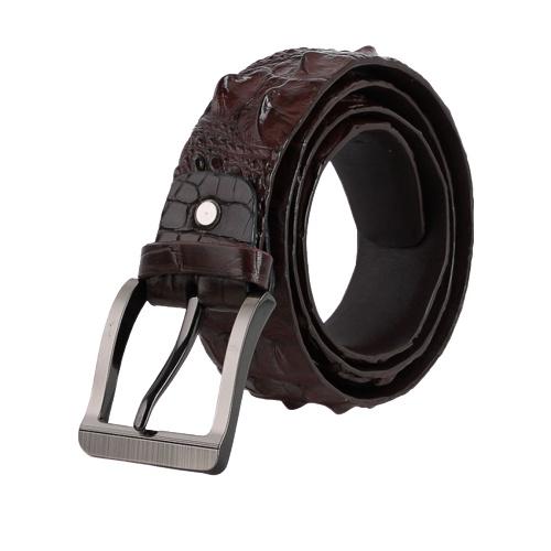 Dây nịt nam da cá sấu Huy Hoàng nguyên con bản lớn bát gài đầu kim màu nâu đất HC4266