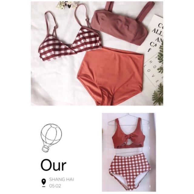 Đồ bơi bikini cam đất + nâu siêu sáng da