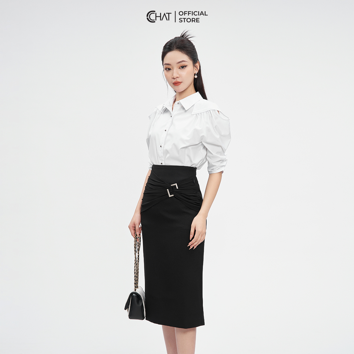 Áo Sơ Mi Nữ CCHAT Rúm Vai Kiểu Tay Lỡ Chất Thô Cao Cấp 53FNT2013ST