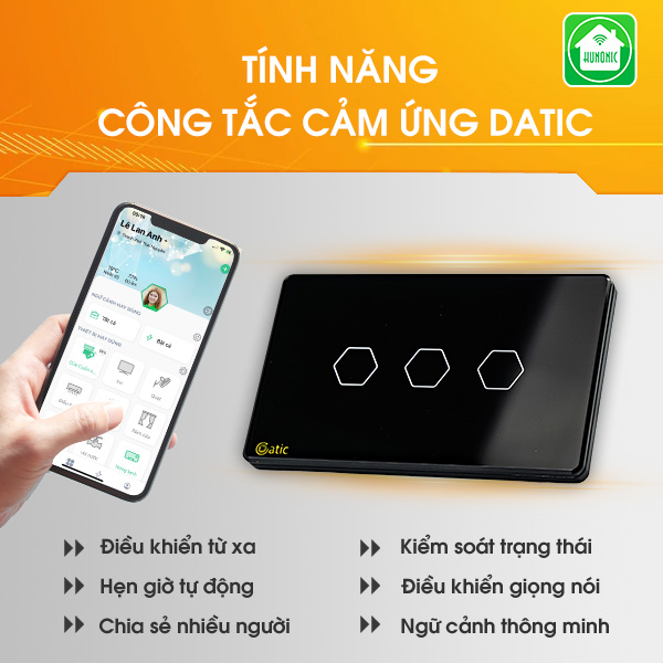 Công Tắc Cảm Ứng Datic – 3 Nút Màu Đen - Hàng chính hãng