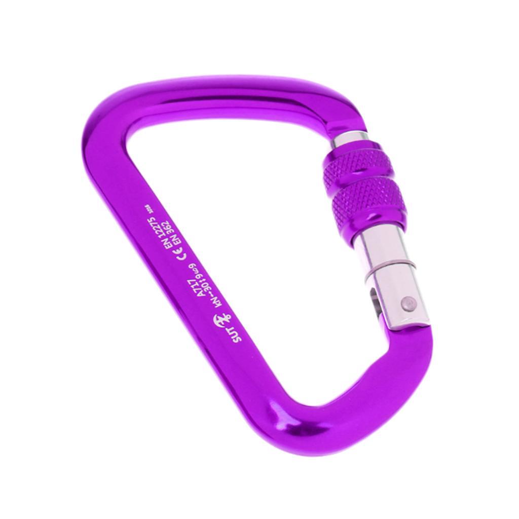 2x30KN 6720LB Aluminum Alloy D Shape Screw Locking Climbing Carabiner Purple