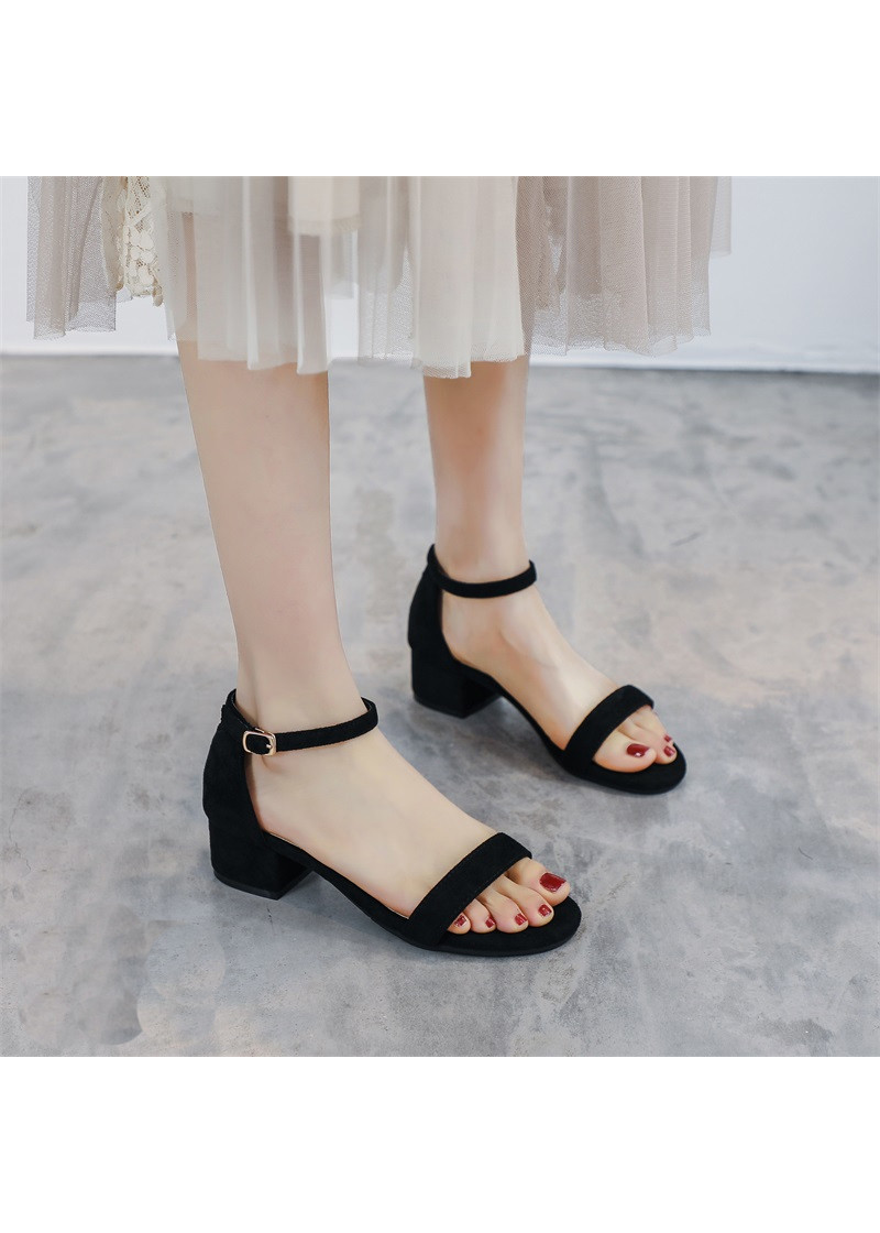 Giày cao gót nữ đế vuông 5 phân hở mũi da lộn sandal bít gót quai ngang basic TẶNG 1 cặp lót gót giày khử mùi êm chân