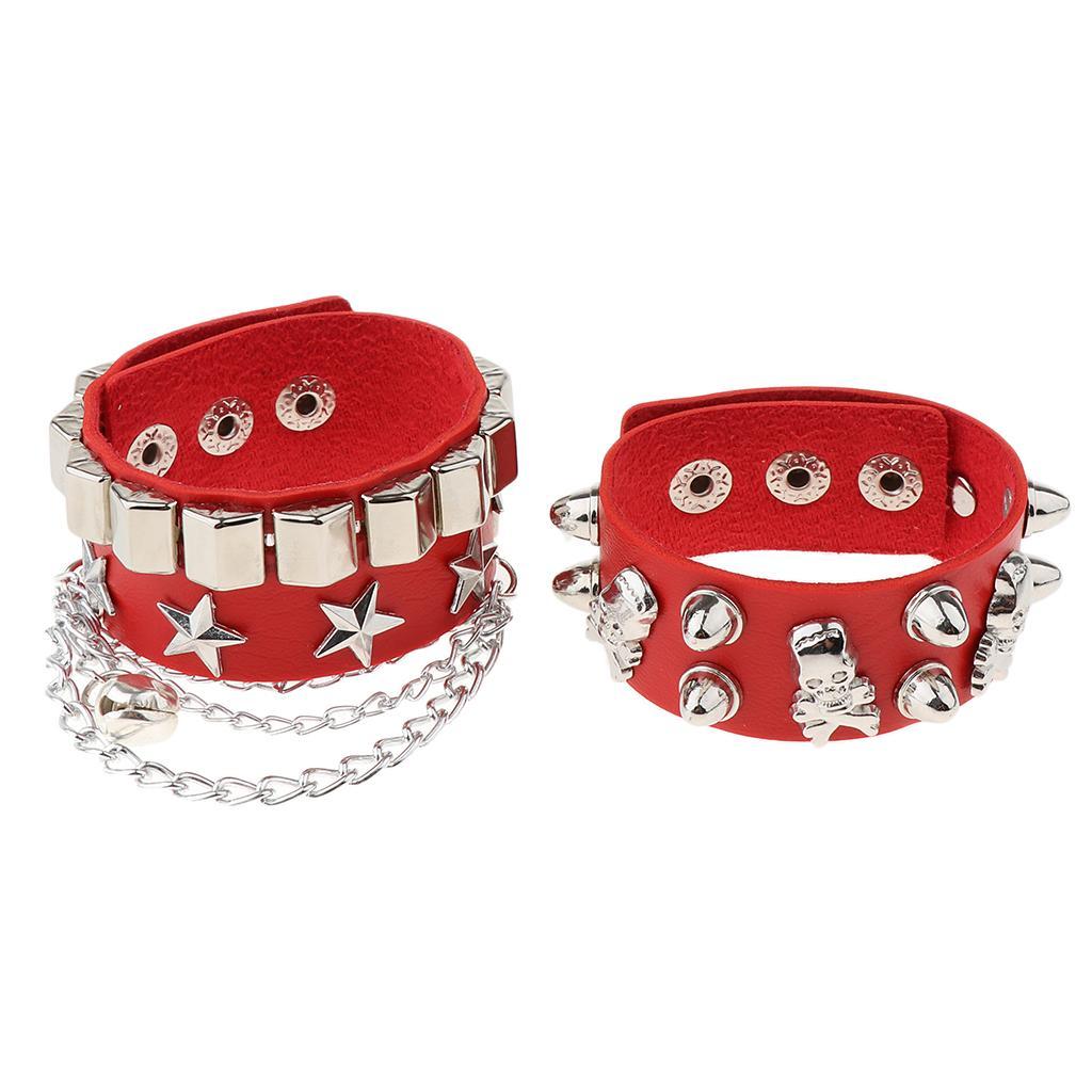 Layered Gothic Bracelet Rivet Leather Cuff Bangle Wristband White