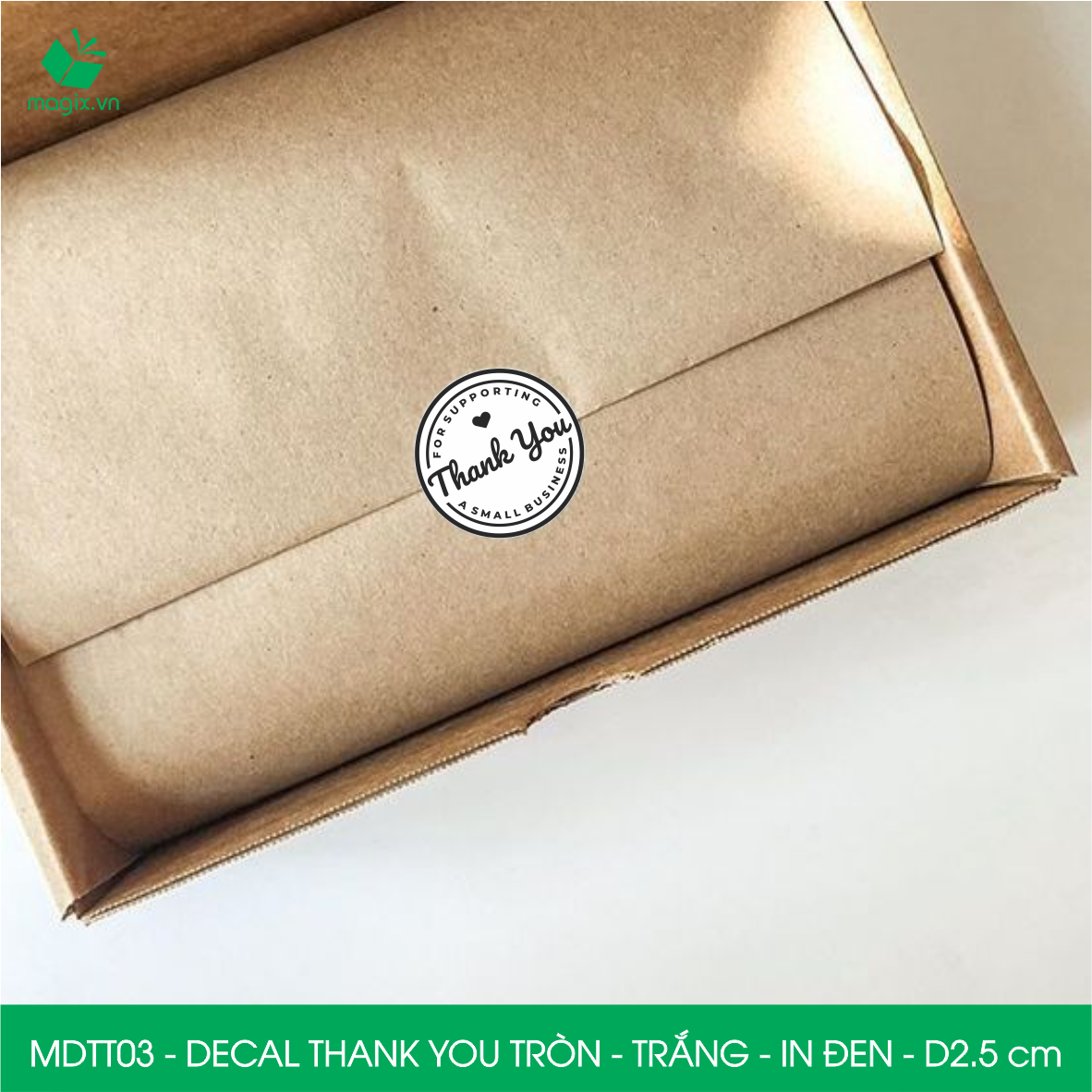 MDTT03 - D2.5cm - 50 Sticker Thank you, decal Thank you tròn dán hộp carton, tem cám ơn, nhãn dán cảm ơn trang trí gói hàng