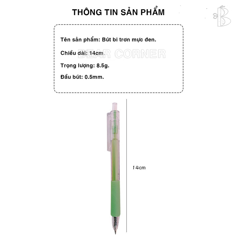 Bút Bi Đen Vỏ Trơn Nhiều Màu Đầu 0.5 mm (Giao Ngẫu Nhiên)