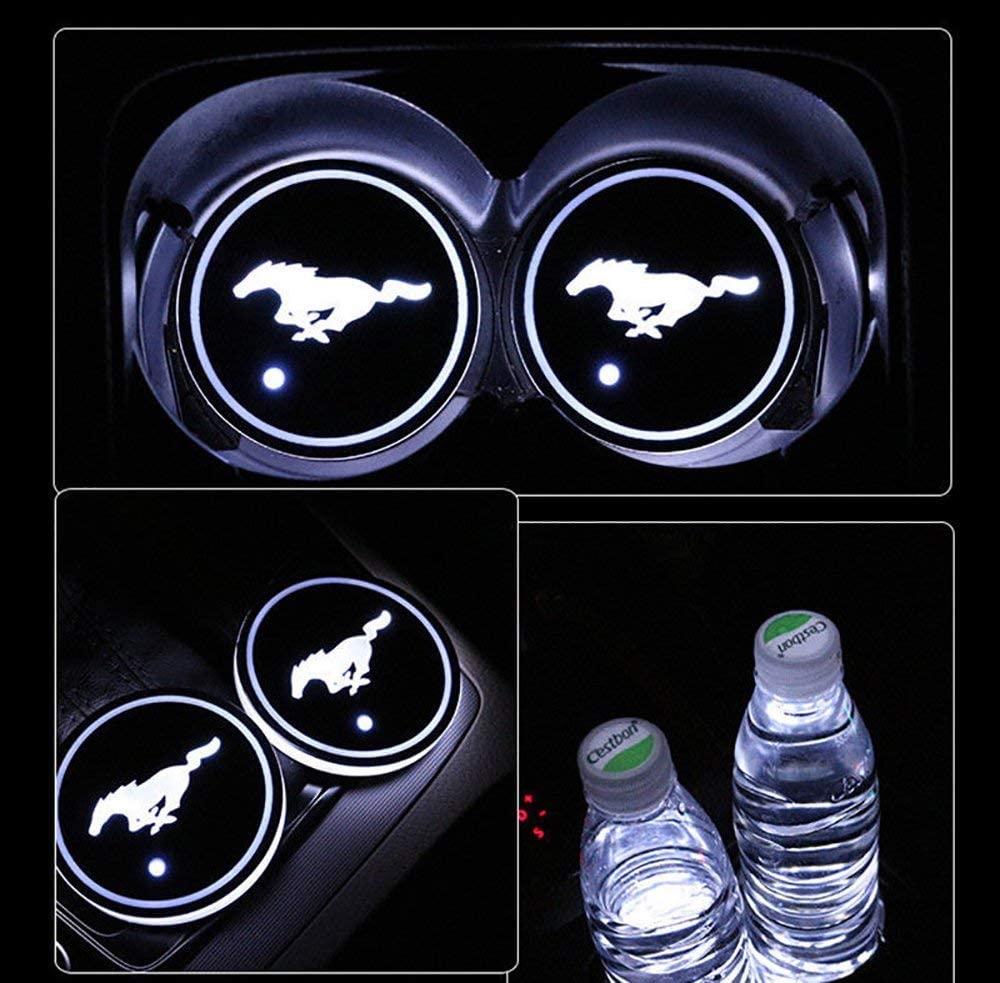 Đèn LED giữ cốc xe hơi cho Mustang, 2 miếng lót logo ô tô