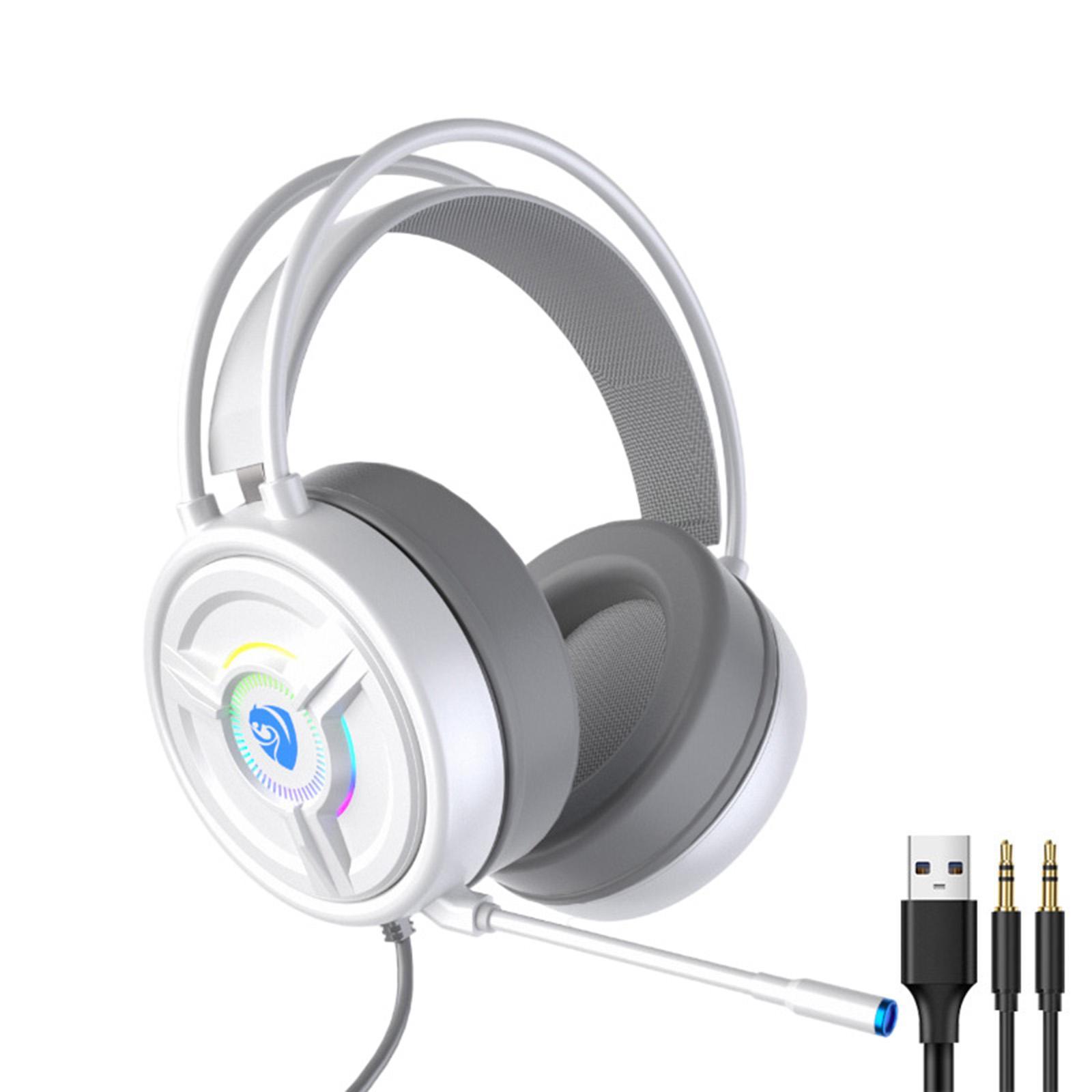 3.5mm Gaming Headset Over Ear Headphones LED Light for PC Laptop White