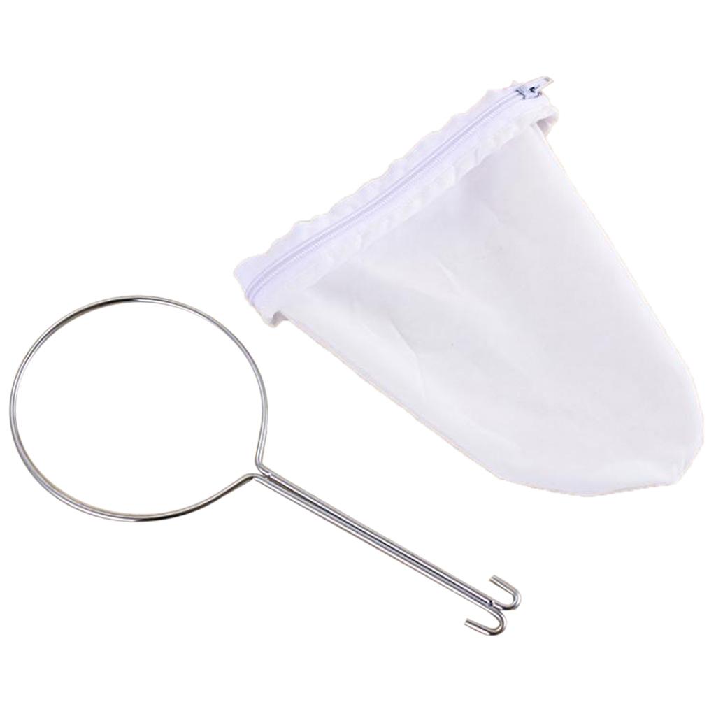 Stainless Steel Handle Coffee Tea Cloth Strainer Filter Sock Bag S