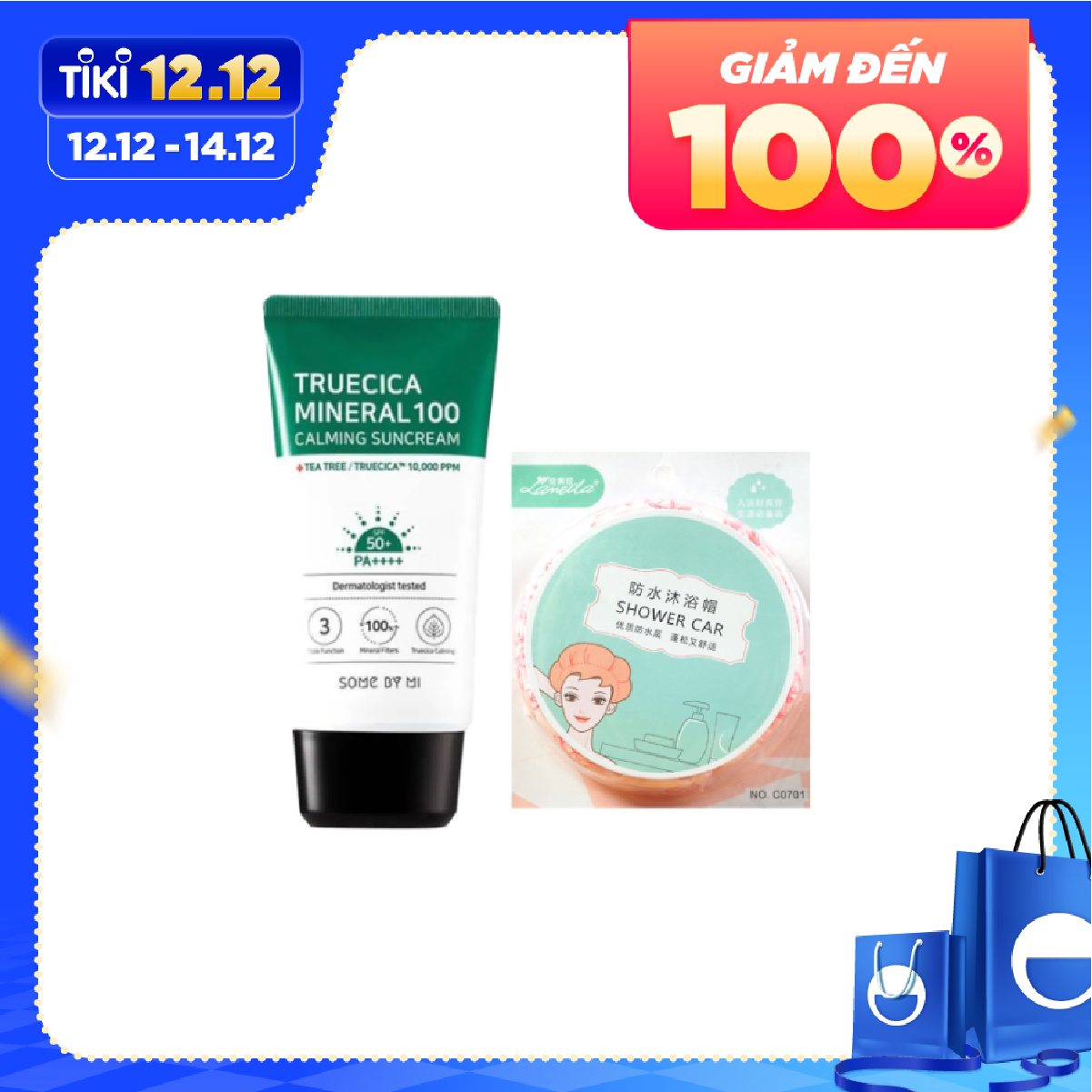 Kem Chống Nắng Dành Cho Da Dầu Mụn, Nhạy Cảm Some By Mi Trucica Mineral 100 Calming Suncream SPF50+/PA+++ 50ml tặng kèm mũ trùm tóc