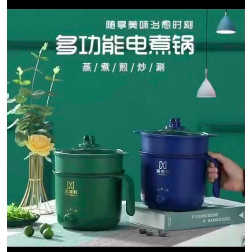 Nồi Lẩu Mini 2 Nấc Nhiệt Kèm Giá Hấp Có Tay Cầm Mẫu Mới 2021 - Ca Nấu Mì,Chiên,Sào Đa Năng Xanh Lục Bảo