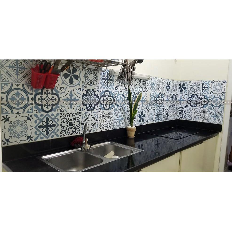 Miếng decal dán bếp dán tường nhà tắm decor chịu nhiệt dễ lau chùi đề can loại 1 - Aqua - khổ 40x60cm 0005